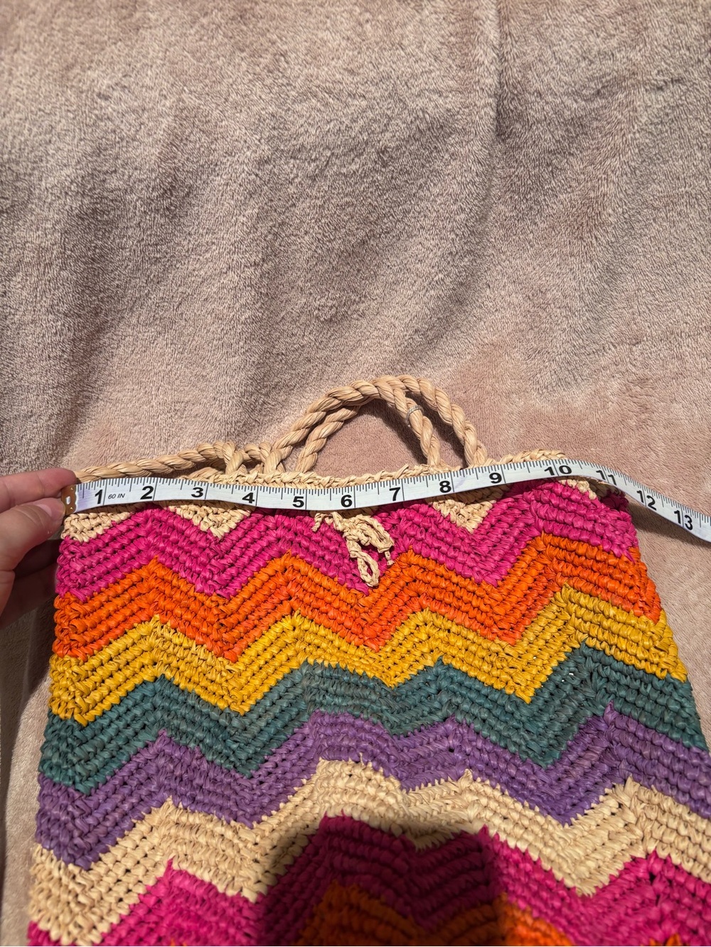 Mar Y Sol Handmade Chevron Raffia Tote Bag NWT – Colorful Rainbow Bag - Picture 11 of 11